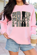 Pink Just PRAY Unique Letter Graphic Round Neck Pullover Sweatshirt