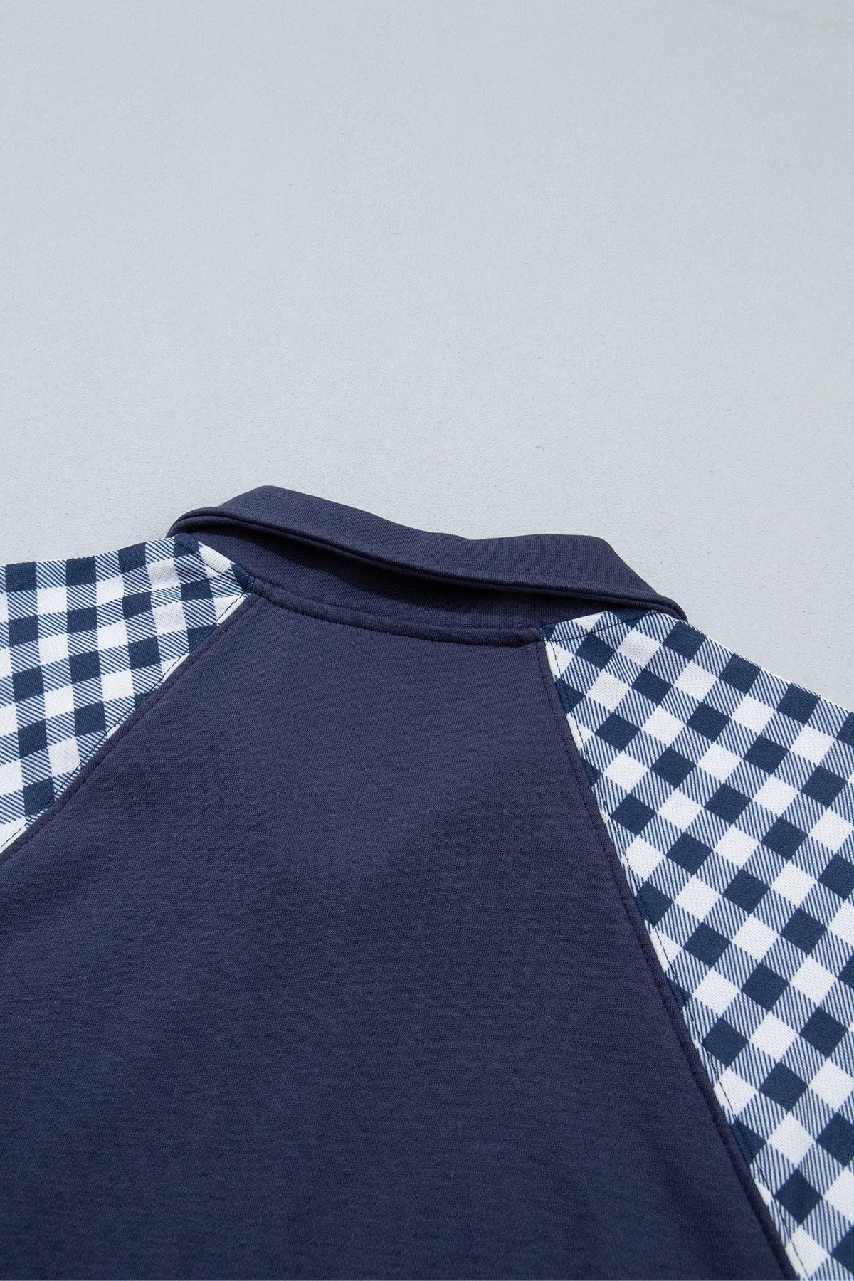 Racing Red Patchwork Plaid Pocket Quarter Zip Sweatshirt