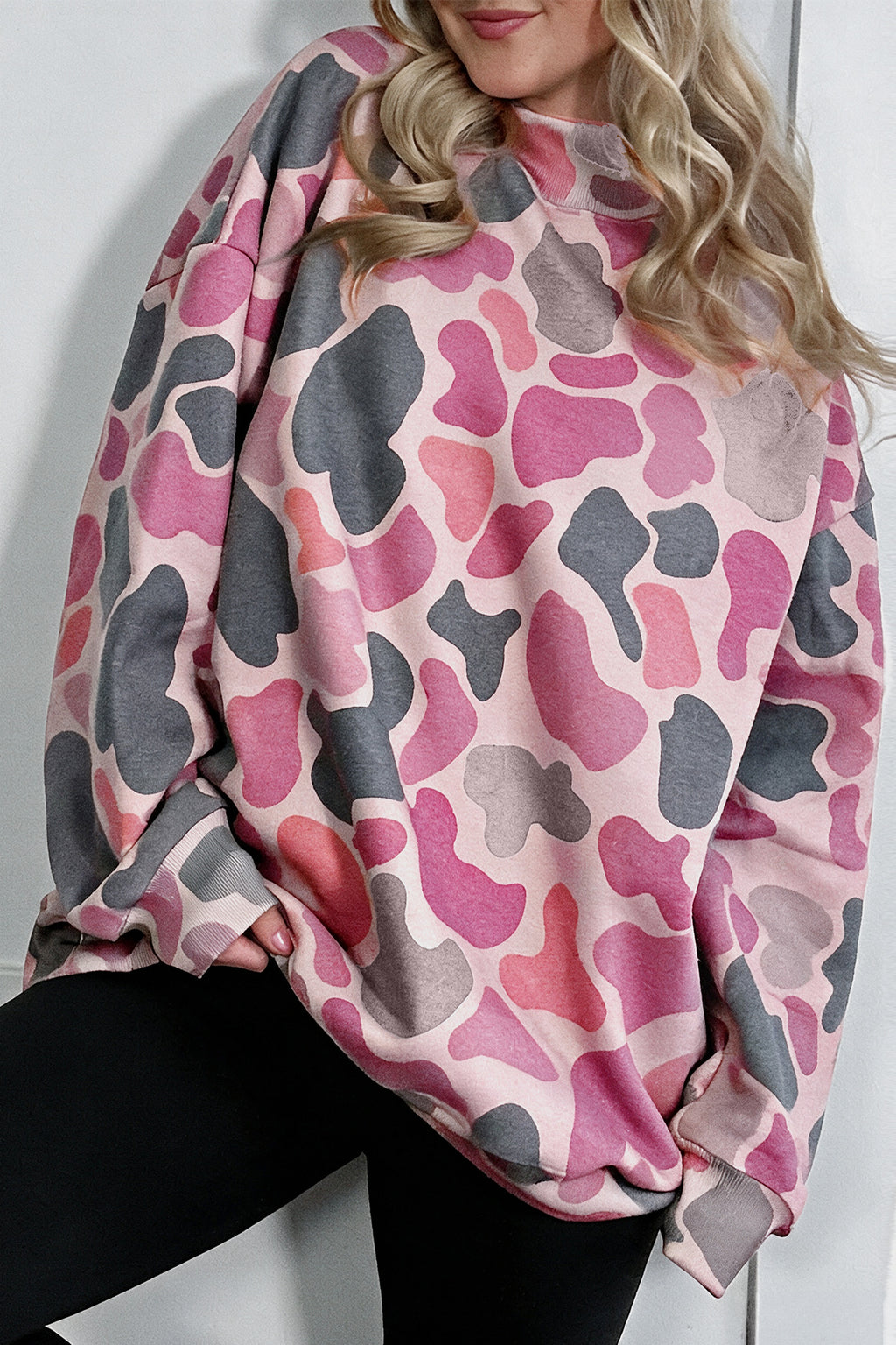 Sky Blue Camouflage Western Style Pullover Sweatshirt