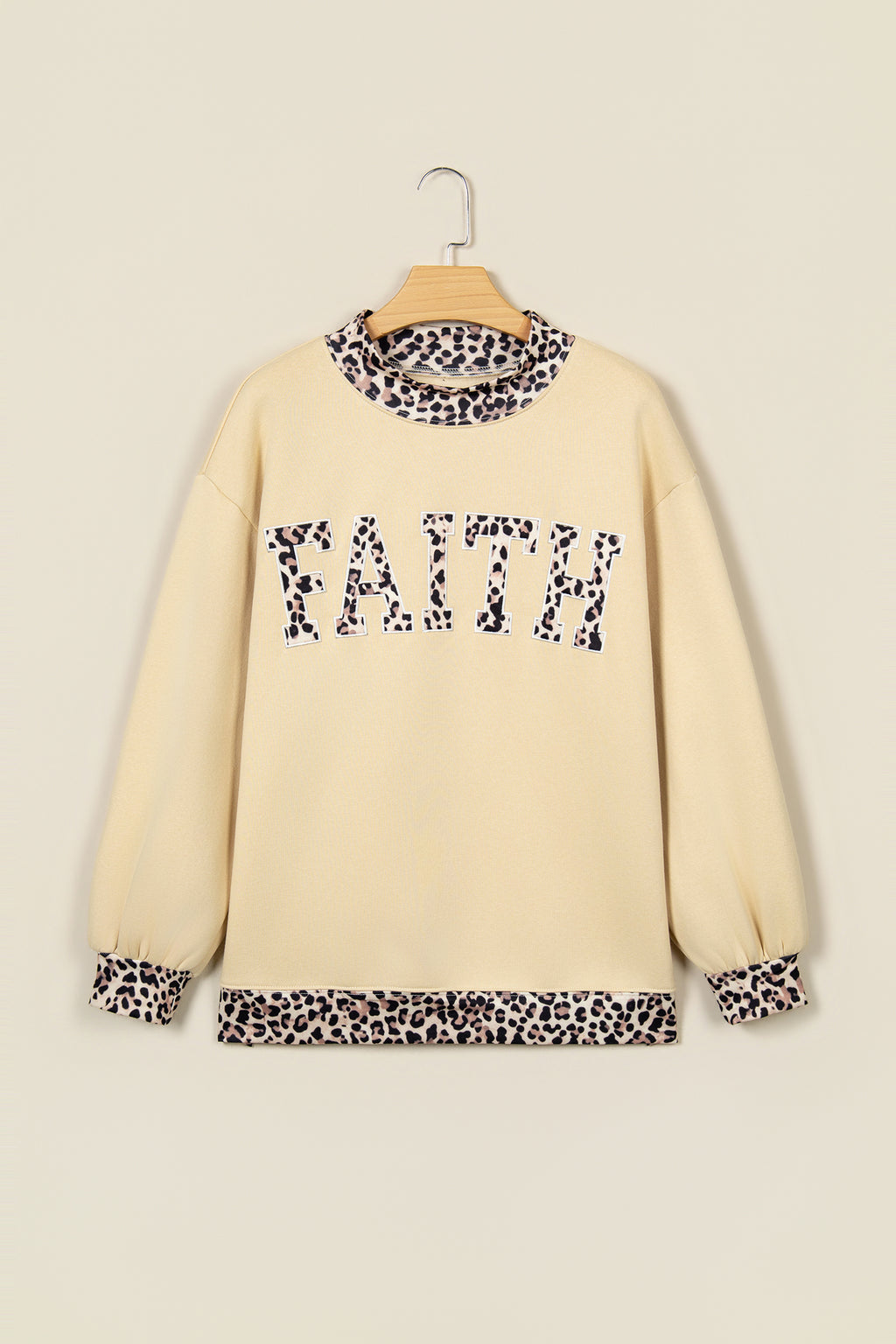 Coffee Polka Dot Trim High Neck BLESSED Letter Graphic Baggy Sweatshirt