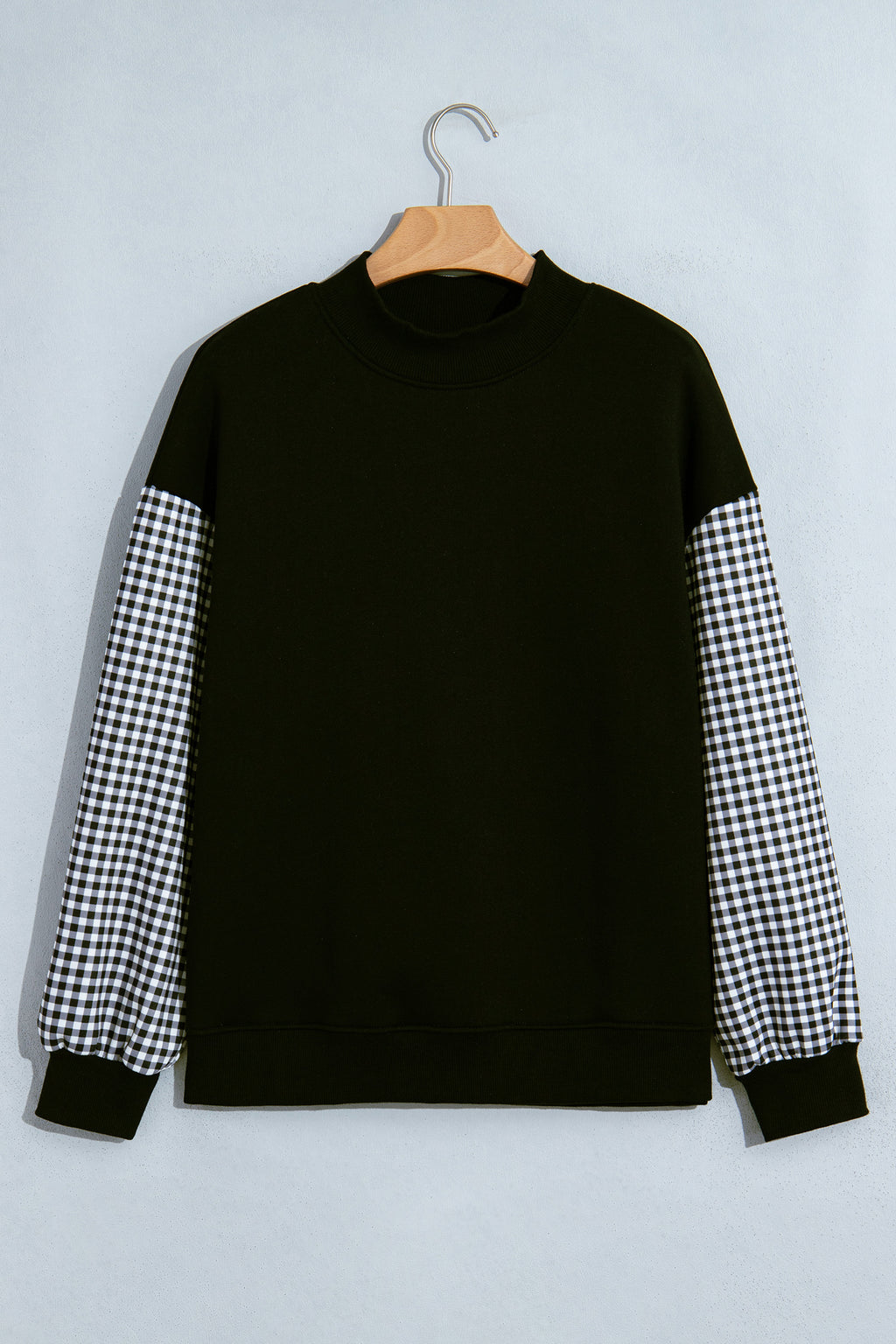 Black Plaid Sleeve Colorblock Loose Tunic Sweatshirt