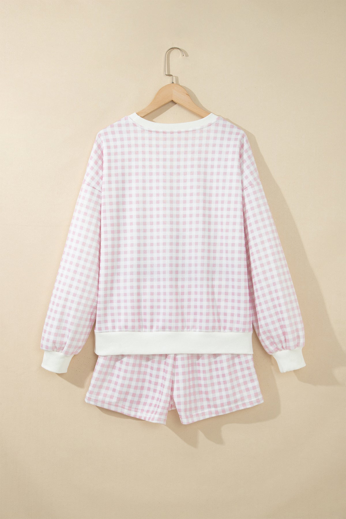 Pink Plaid Baggy Pullover Drawstring Casual Shorts 2pcs Outfit
