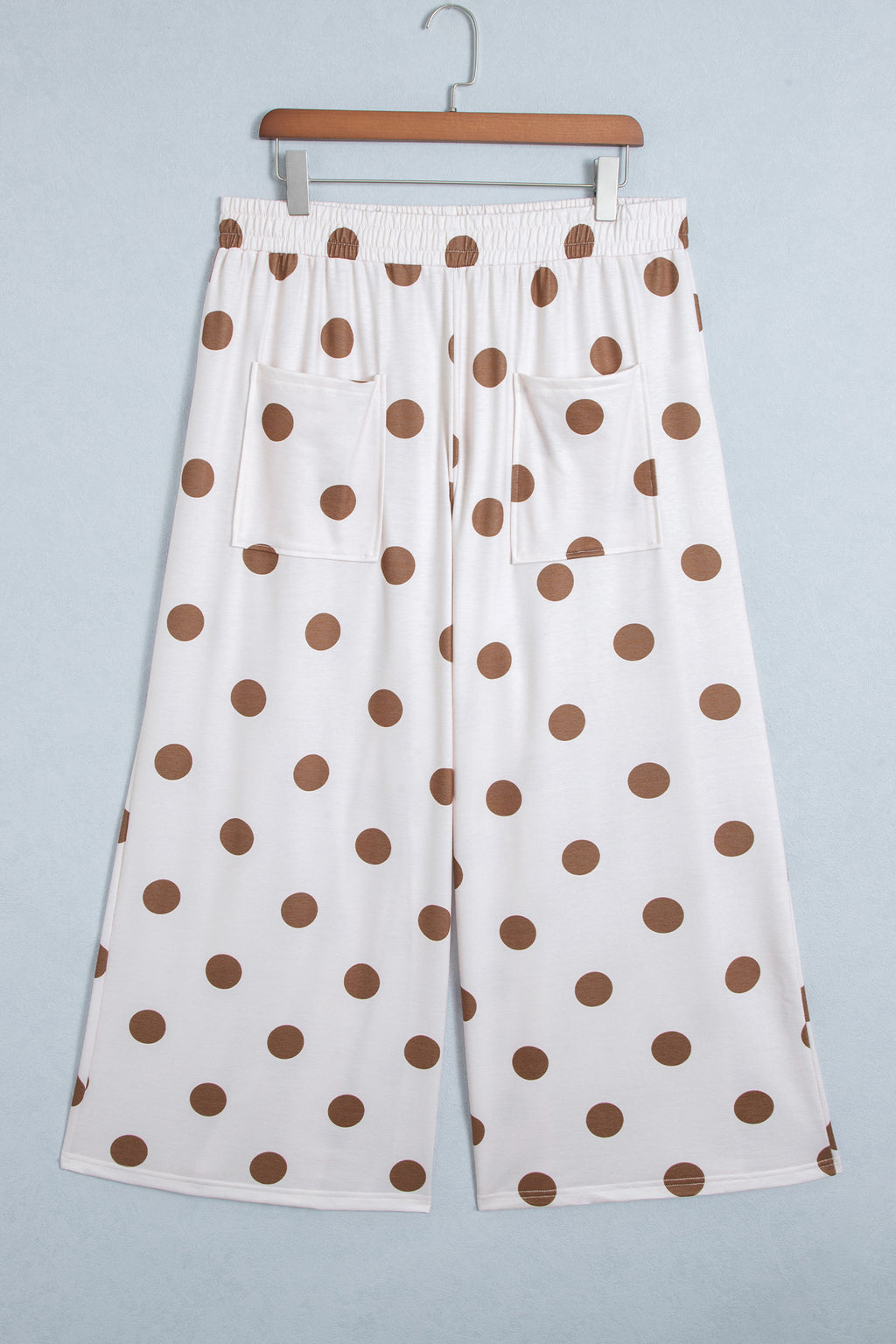 Sky Blue Polka Dot Elastic Waist Wide Leg Plus Size Pants