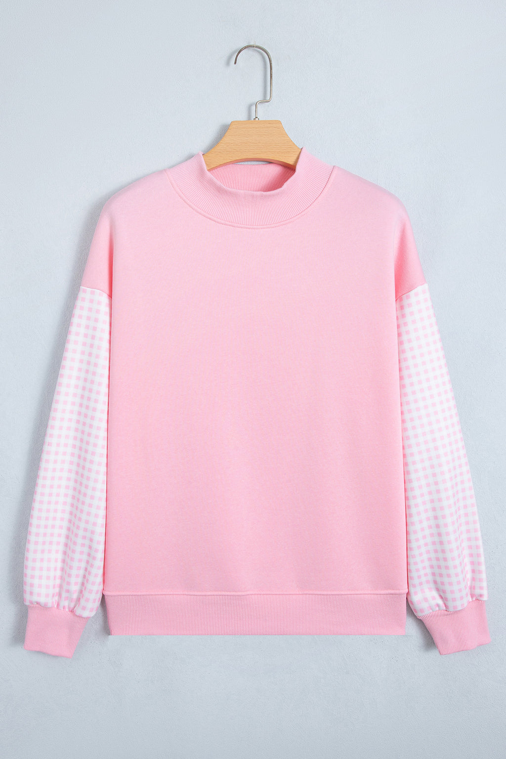 Black Plaid Sleeve Colorblock Loose Tunic Sweatshirt