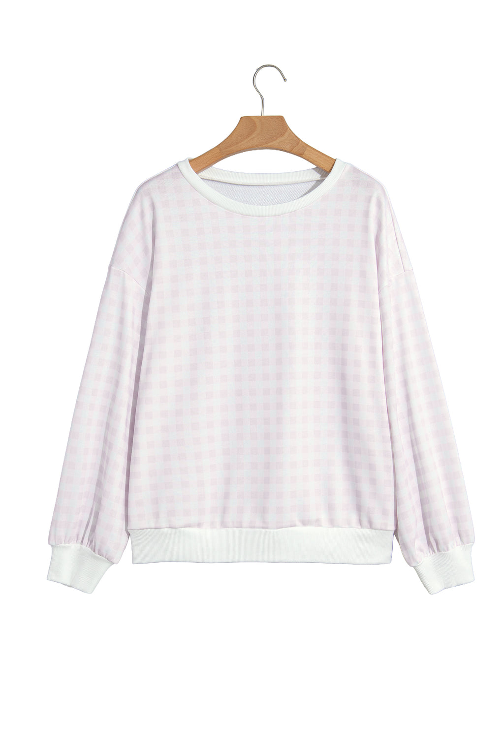 Light Blue Plaid Round Neck Long Sleeve Sweatshirt