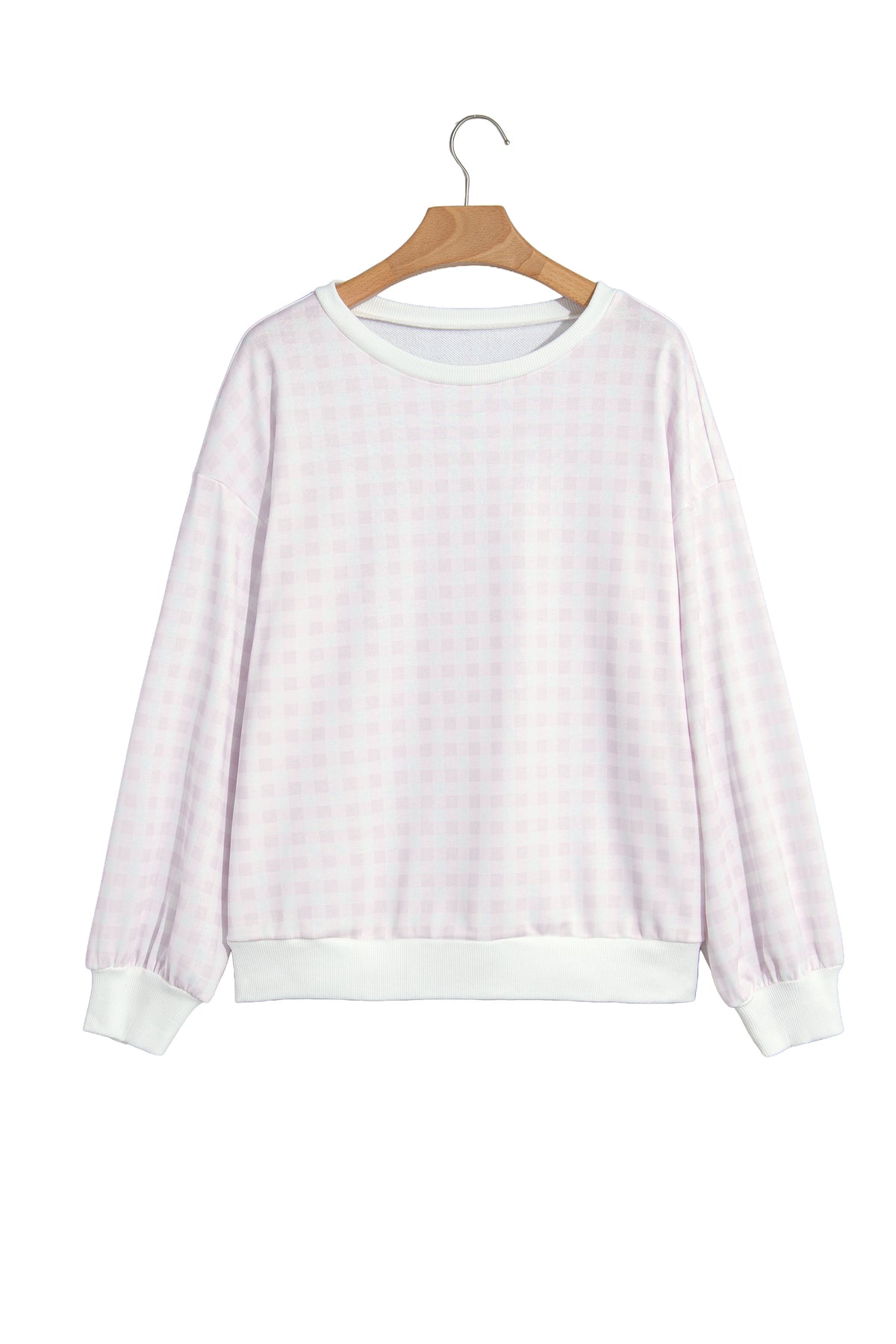 Light Blue Plaid Round Neck Long Sleeve Sweatshirt
